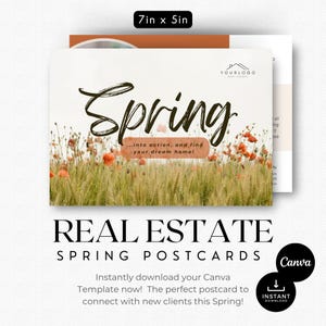 Briefkaart onroerend goed in de lente | Listingpresentatie | Marketing voor makelaars | Briefkaart met QR-code | Vastgoedlandbouw | Oranje bloemen | Briefkaart