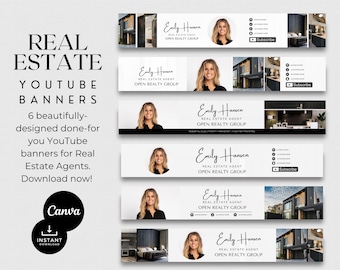 Realtor YouTube Banner Templates: Agent Branding, Canva Editable (Digital Download)