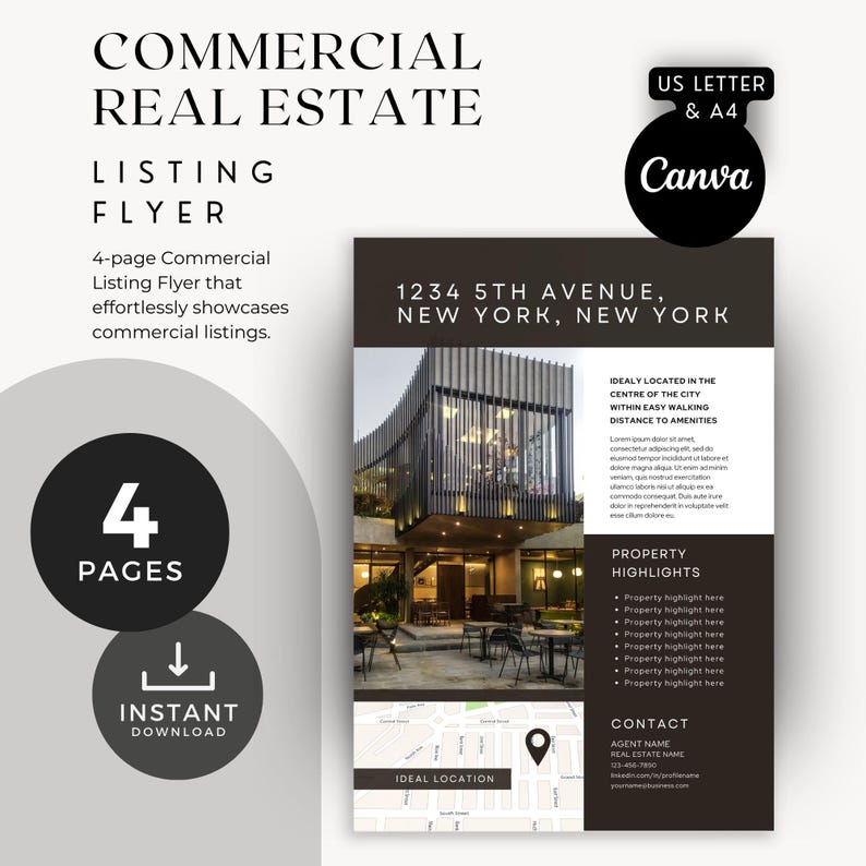 Commercial Real Estate Flyer: 4-page Property Brochure (canva Template ...
