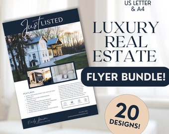 Luxury Real Estate Flyer Bundle: 20 Realtor Marketing Templates (Canva Editable)