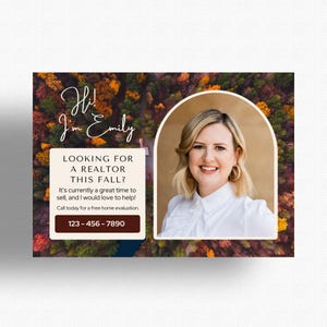 Postkaarten onroerend goed herfst | Herfst ansichtkaartsjabloon | Marketing voor makelaars | Vastgoedlandbouw | Briefkaart met QR-code | Marketing voor thuisverkoper
