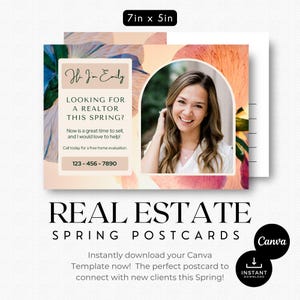 Briefkaart onroerend goed lente | Listingpresentatie | Marketing voor makelaars | Briefkaart met QR-code | Vastgoedlandbouw | Roze ontwerp | Briefkaart