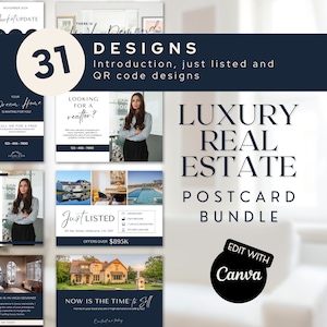 Bundel met luxe onroerend goed | Landbouwbriefkaart | Listingpresentatie | Marketing voor makelaars | Briefkaart met QR-code | Net vermeld |