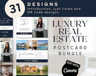 Luxury Real Estate Postcard Bundle: Realtor Marketing Templates (Canva Editable)