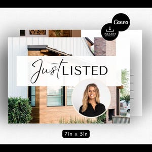 Ansichtkaart Just Listed Modern | Listingpresentatie | Vastgoedmailer | Marketing voor makelaars | Hallo buurvrouw | Postkaart landbouw