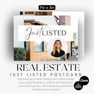 Ansichtkaart Just Listed Modern | Listingpresentatie | Vastgoedmailer | Marketing voor makelaars | Hallo buurvrouw | Postkaart landbouw