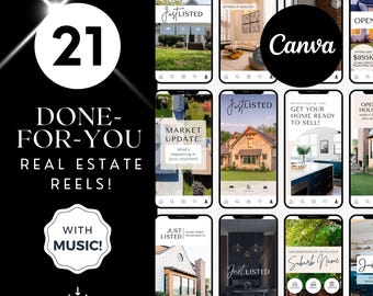 Done For You Real Estate Reels: Just Listed, Open House, and More (Canva Templates)