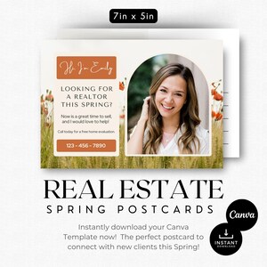 Briefkaart onroerend goed in de lente | Listingpresentatie | Marketing voor makelaars | Briefkaart met QR-code | Vastgoedlandbouw | Oranje bloemen | Briefkaart
