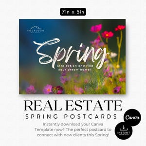 Briefkaart onroerend goed in de lente | Listingpresentatie | Marketing voor makelaars | Briefkaart met QR-code | Vastgoedlandbouw | Roze bloemen | Briefkaart