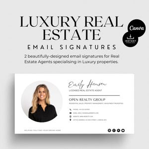 Plantilla de firma de correo electrónico para el sector inmobiliario de lujo: Diseño en Canva (Descarga digital)