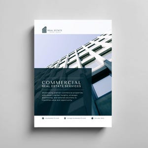 Presentazione dell&#39;elenco immobiliare commerciale / Memorandum di offerta / Brochure immobiliare / Modifica in Canva / Servizi aziendali / Brochure dei servizi