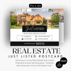 Luxe onroerend goed, zojuist vermeld briefkaart | Listingpresentatie | Landbouw | Vastgoedmarketing | Promotiebriefkaart | Vastgoedflyer