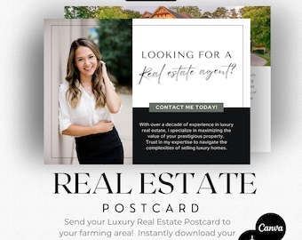 Luxury Real Estate Postcard: Agent Introduction, QR Code (Canva Template)