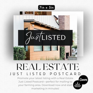Ansichtkaart Just Listed Modern | Listingpresentatie | Vastgoedmailer | Marketing voor makelaars | Hallo buurvrouw | Postkaart landbouw