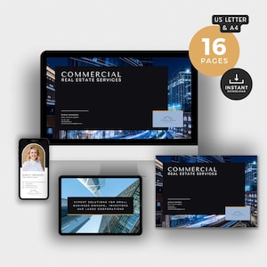 Paquete de bienes raíces comerciales / Memorándum de oferta / Plantilla de folleto de servicios / Diapositivas de presentación / Tarjetas de presentación digitales / Paquete