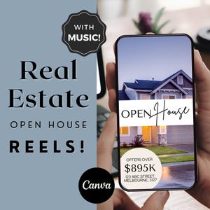 May include: A smartphone screen displaying a real estate open house announcement. The image shows a house with a white picket fence and a green lawn. The text on the screen reads "OPEN House" and "OFFERS OVER $895K 123 ABC STREET, MELBOURNE, 3127".