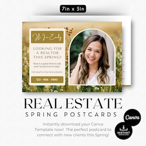 Briefkaart onroerend goed lente | Listingpresentatie | Marketing voor makelaars | Briefkaart met QR-code | Vastgoedlandbouw | Groen ontwerp | Briefkaart