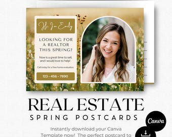 Spring Real Estate Postcard: Green Floral Design, Realtor Marketing (Canva Template)