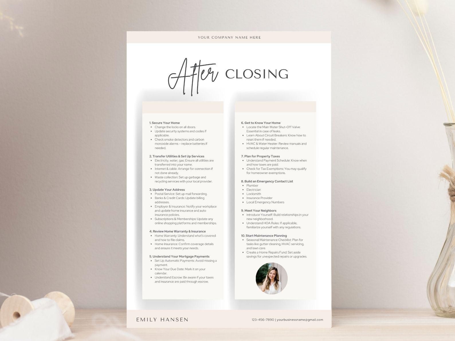 Real Estate Closing Information Flyer: Realtor Marketing Template ...