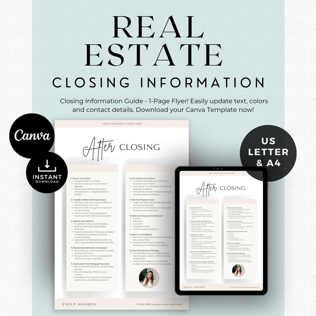 Real Estate Closing Information Flyer: Realtor Marketing Template ...