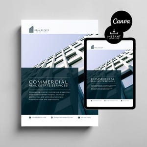 Presentazione dell&#39;elenco immobiliare commerciale / Memorandum di offerta / Brochure immobiliare / Modifica in Canva / Servizi aziendali / Brochure dei servizi