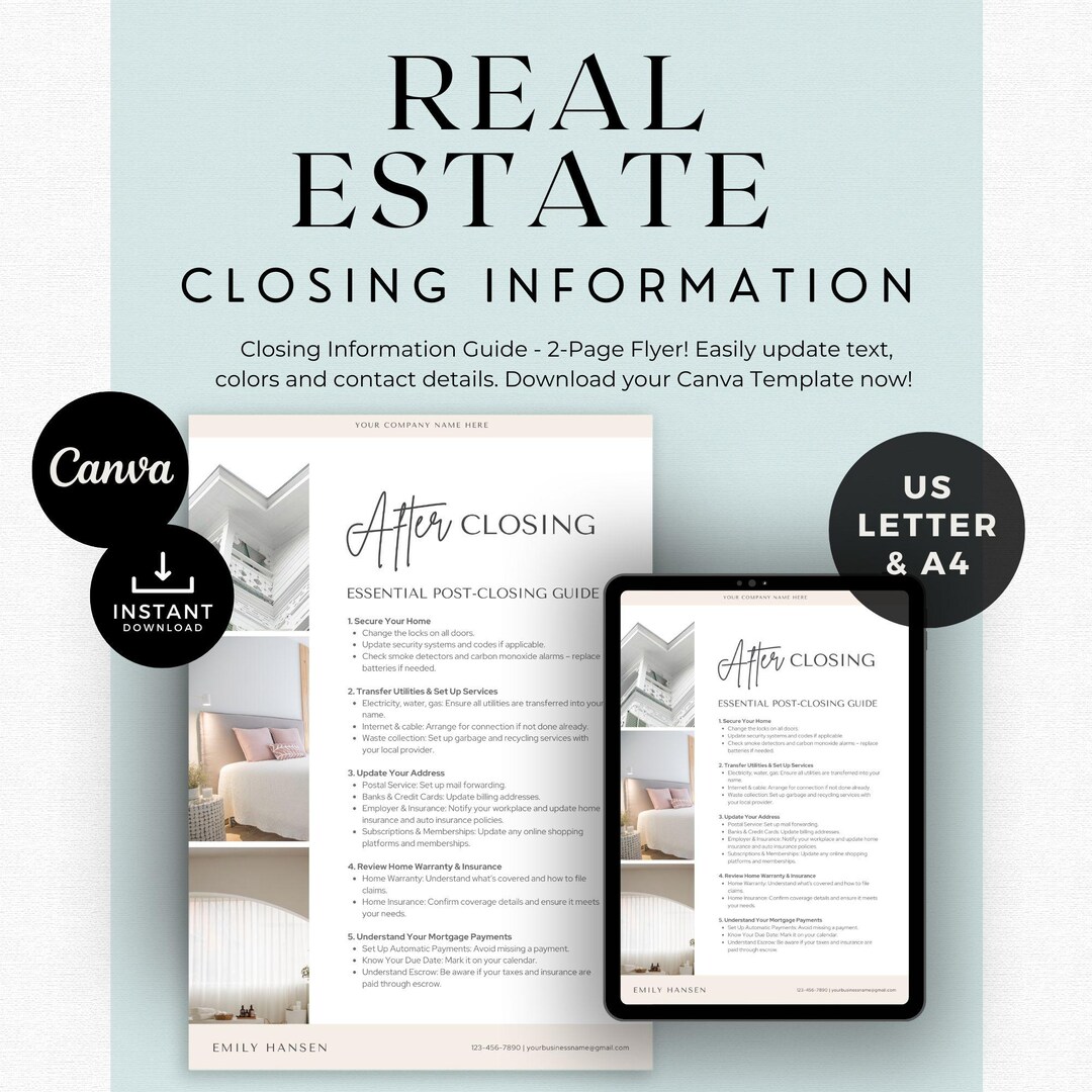 Real Estate Closing Information Flyer: Realtor Marketing Template ...