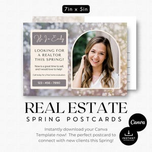 Briefkaart onroerend goed in de lente | Listingpresentatie | Marketing voor makelaars | Briefkaart met QR-code | Vastgoedlandbouw | Wit ontwerp | Briefkaart