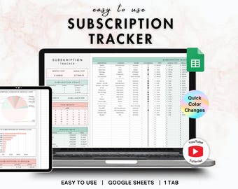 Subscription Tracker Spreadsheet | recurring subscription bills tracker, digital spending tracker, budget template for Google Sheets