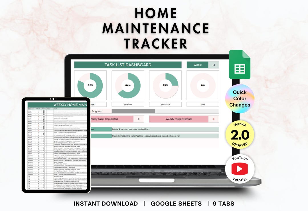 Home Maintenance Tracker | Home Repair Log, Maintenance Spreadsheet