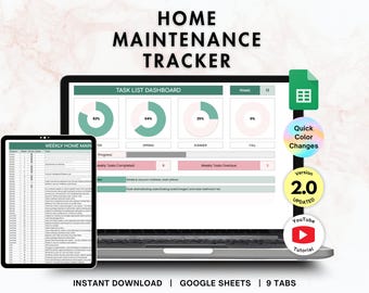 Home Maintenance Tracker | home repair log, maintenance spreadsheet, new homeowner planner, home care checklist for Google Sheets
