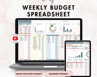 Weekly Budget Planner | weekly budget spreadsheet with spending tracker, bill calendar, debt payoff tracker, a personal finance tool