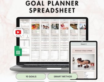 Goal Planner Spreadsheet |  simple goal setting life planner for Google Sheets, self development & self care planner, vision board