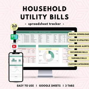 Planner voor huishoudelijke energierekeningen | overzicht van huishoudelijke rekeningen, eenvoudige planner voor energierekeningen, spreadsheet voor huishoudelijke financiën, Google Sheets