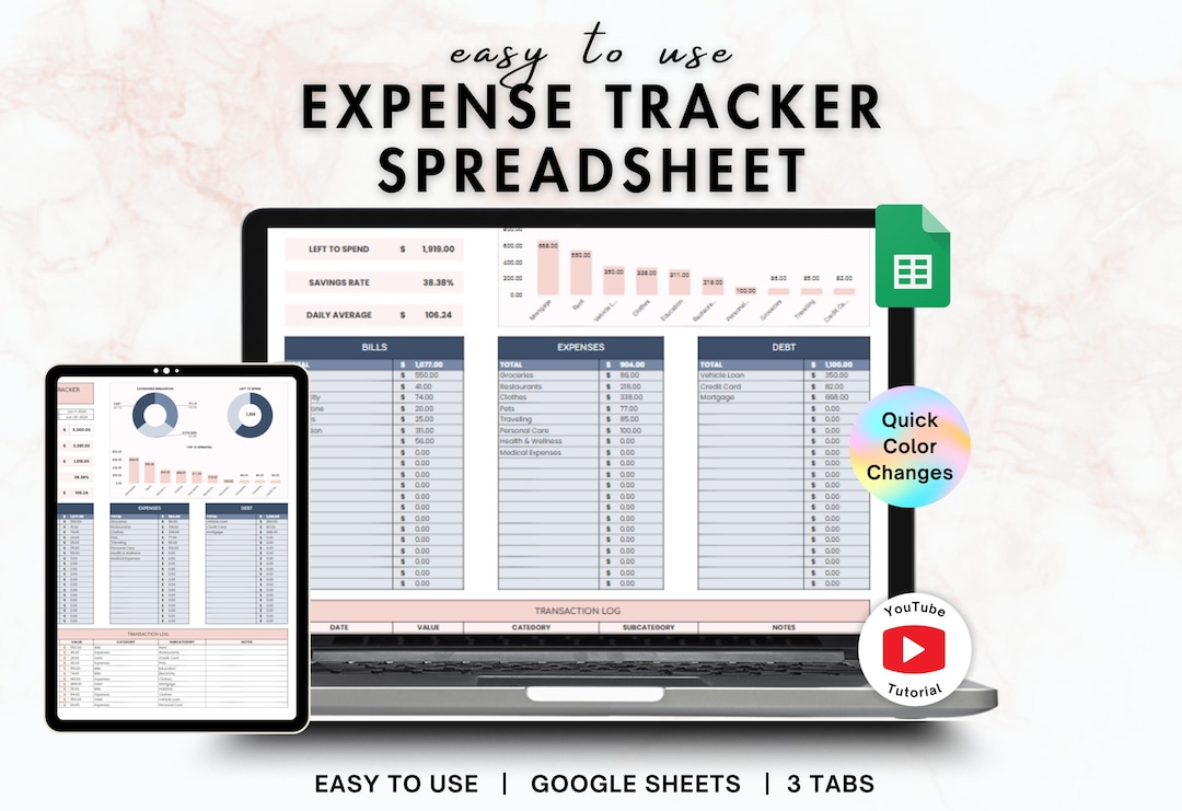 Easy Expense Tracker | Google Sheets Budget Template, Spending Tracker ...