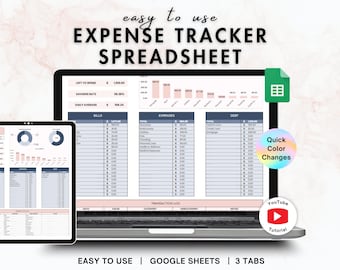 Enkel utgiftsspårning | Budgetmall för Google Sheets, utgiftsspårare, räknings- och skuldspårare, månatlig budget, kalkylblad för personlig ekonomi