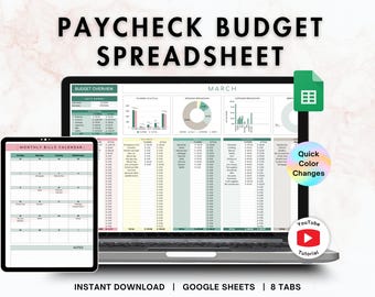 Paycheck Budget Spreadsheet | budget by paycheck planner for Google Sheets, budget template, expense tracker & debt payoff tracker