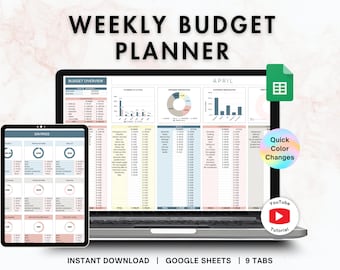 Digital Weekly Budget Spreadsheet | weekly budget for Google Sheets, income tracker, expense log, finance template