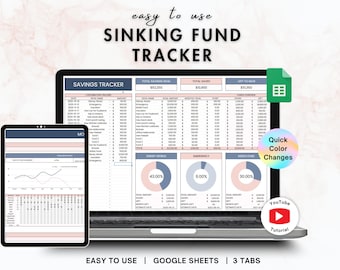 Easy Sinking Funds Tracker Spreadsheet | cash envelopes, cash stuffing tracker, financial planner, savings challenge, Google Sheets budget