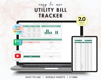 Utility Bill Tracker for Google Sheets | simple utilities tracker, home organization, budget template, bill payment, and expense tracker