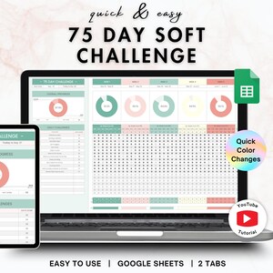 75 Soft Challenge Tracker | daily habit tracker spreadsheet, health and wellness planner for Google Sheets