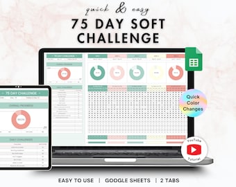 75 Soft Challenge Tracker | daily habit tracker spreadsheet, health and wellness planner for Google Sheets