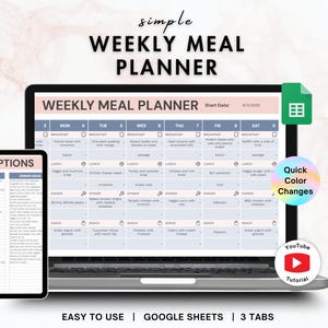 Weekly Meal Planner, Grocery List Template, Google Sheets Menu Organizer, Digital Food Prep Tool