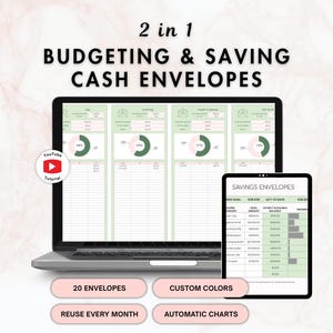Kalkylblad med digitala kontantkuvert | budgetspårare och sparspårare, enkelt budgetark, digital kontantfyllning för Google Sheets