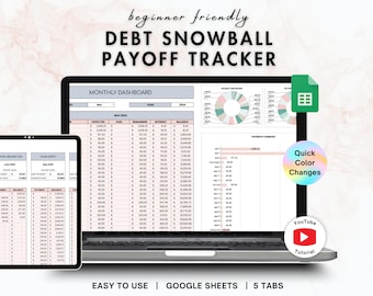 Debt Tracker  |  Google Sheets budget template, debt snowball spreadsheet, debt payoff tracker, and financial planner for debt free journey