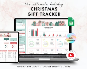 Christmas Gift Tracker, Google Sheets Budget Planner, Card List and Address Label Organizer