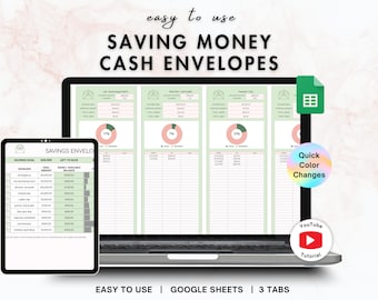 Digital Cash Envelopes for Saving Money | savings envelope spreadsheet, easy money envelopes, and savings tracker for Google Sheets