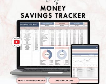 Easy Savings Tracker for Google Sheets | simple monthly savings spreadsheet template for personal finance, savings planner & goal tracker