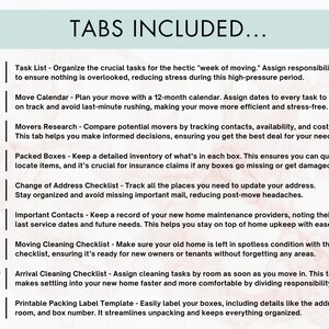 nine tabs of moving binder info to plan your home move