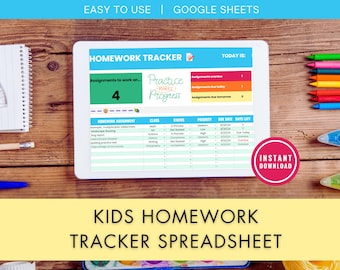 Strumento di monitoraggio dei compiti per bambini, foglio di calcolo per la pianificazione degli studenti, organizzatore accademico di Google Fogli, strumento per l'istruzione parentale