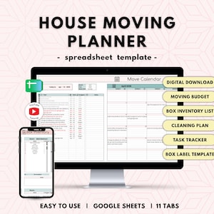 Moving Planner Google Sheets | moving checklist, packing list, home move to-do list, moving house planner spreadsheet